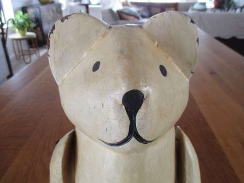 FOR WULEES ONLY - A LARGE VINTAGE SHELF-SITTING/PUPPET-LIKE WOODEN BEAR FROM DAYS GONE BY
