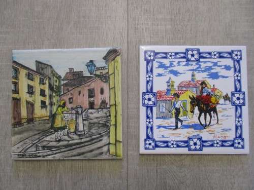 TWO VINTAGE HAND PAINTED PORTUGUESE TILES