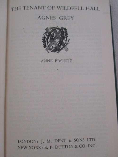 1935 HARD COVER - THE TENANT OF WILDFELL HALL /AGNES GREY BY ANNE BRONTE
