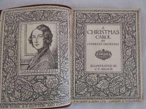 FOR ANCHEN ONLY - EARLY 1900`s - A CHRISTMAS CAROL BY CHARLES DICKENS - BROWN SUEDE COVER