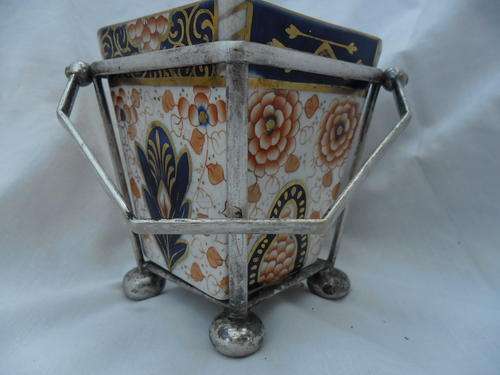 Very Early Royal Derby Square Dish with Marked Silver Frame