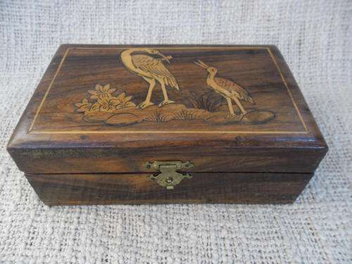 Stunning Vintage Wooden  Oriental Jewellery Box With Inlays