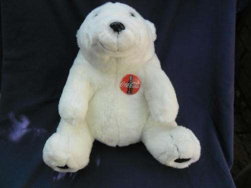 LARGE WHITE COLLECTABLE COCA-COLA BEAR WITH TAG AND MEDALLION