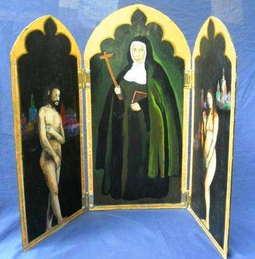 SOMETHING RATHER DIFFERENT IN THE RELIGIOUS ICON LINE - SCREEN DEPICTING A NUN AND ADAM & EVE!!