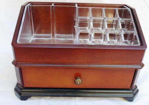 STUNNING WOODEN COSMETIC ORGANISER CADDY WITH DRAWER!! OR REMOVE ORGANISER & USE FOR SOMETHING ELSE!