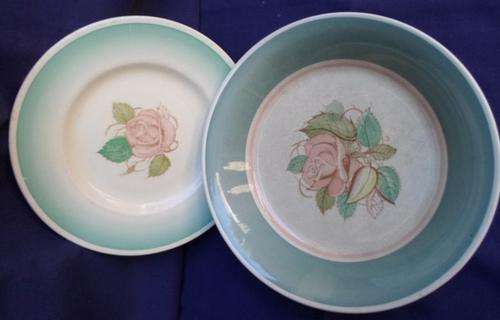 VINTAGE SUSIE COOPER 'PATRICIA ROSE 'SOUP DISH AND SIDE PLATE - CIRCA 1940's