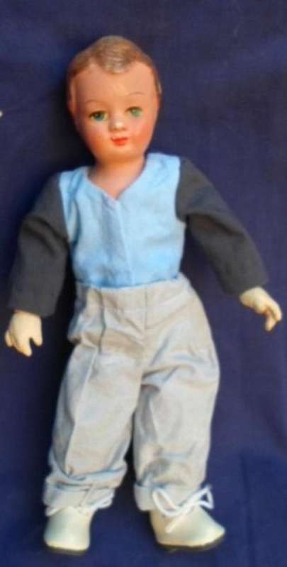 VINTAGE BOY DOLL WITH CLOTH BODY AND PAPER MACHE HEAD AND HANDS
