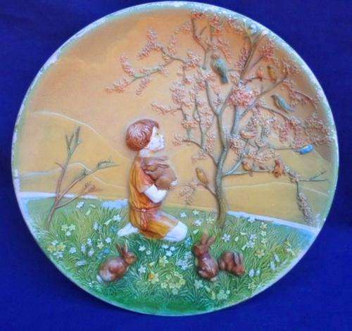 A BEAUTIFUL AND RARE LARGE 1959/60 HAND PAINTED,SIGNED  BOSSONS  WALL PLATE ENTITLED 'MORNING CAROL'