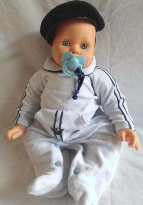A LOVELY 48CM BABY DOLL IN HIS 'BABY ARMANI' BABYGRO!!