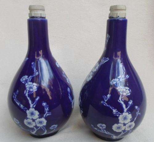 TWO BEAUTIFUL ORIENTAL BOTTLES WITH PRUNUS DESIGN (SIGNED ON BASE)!!