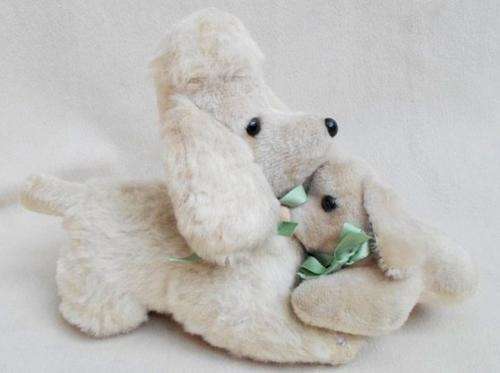 THE MOST ADORABLE VINTAGE MUSICAL FRENCH POODLE MOMMY AND PUP!!