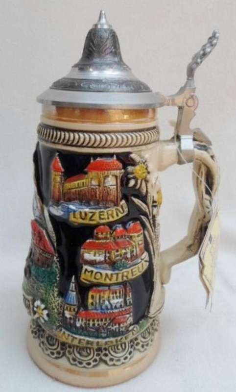 TRADITIONALLY HANDMADE AND HANDPAINTED 'KING' LIDDED BEER STEIN WITH CERIFICATE OF AUTHENTICITY
