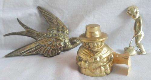 A HEAVY BRASS BELL, A VINTAGE BRASS SWALLOW AND A CUTE BRASS PLAQUE FOR THE KIDDIE'S BATHROOM DOOR!!