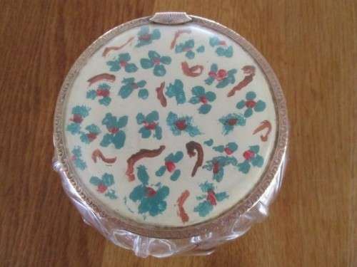 VINTAGE PRESSED GLASS TRINKET BOX WITH HAND PAINTED LID