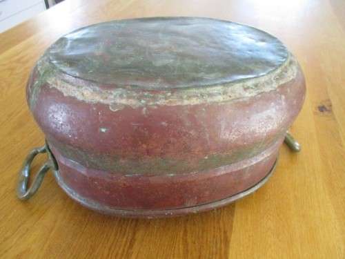 LARGE, HEAVY  ANTIQUE SOLID COPPER  TURKISH POT - BRASS HANDLES  -  `AS FOUND` CONDITION WITH PATINA