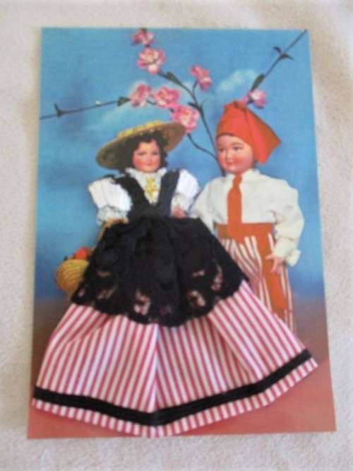 VINTAGE LES EDITIONS GILLETTA, SPAIN  POSTCARD WITH FABRIC AND LACE