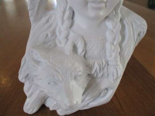 FOR ZEEBOB ONLY -LARGE MOULDED CERAMIC SCULPTURE OF RED INDIAN GIRL AND WOLF