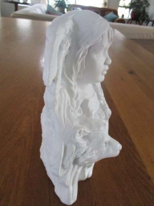 FOR ZEEBOB ONLY -LARGE MOULDED CERAMIC SCULPTURE OF RED INDIAN GIRL AND WOLF