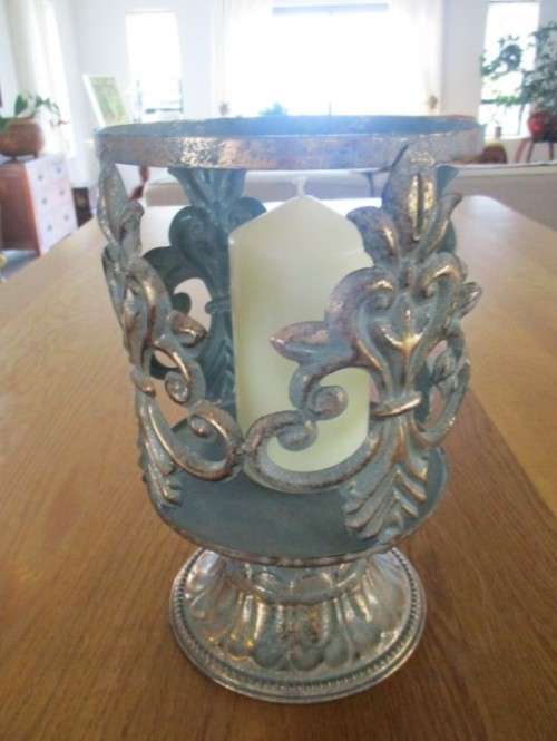 VERY LARGE ORNATE COPPER SHABBY CHIC CANDLE HOLDER