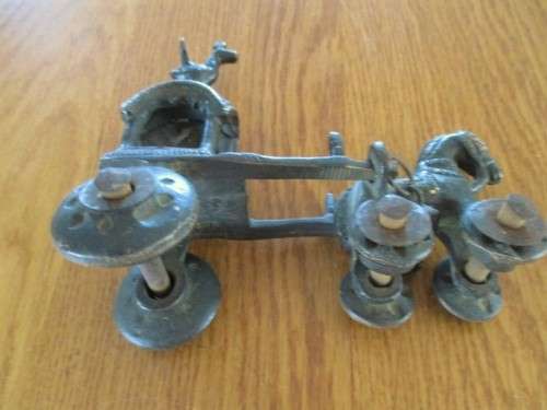 ANTIQUE BRONZE INDIAN TEMPLE CARRIAGE DRAWN BY HORSE (ROTATING WHEELS)