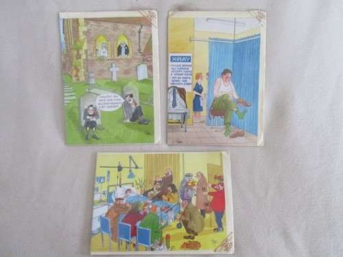 THREE 1995 SALLY MITCHELL, ENGLAND `TOTALLY HOPELESS` HUMOROUS GREETING CARDS - STILL SEALED