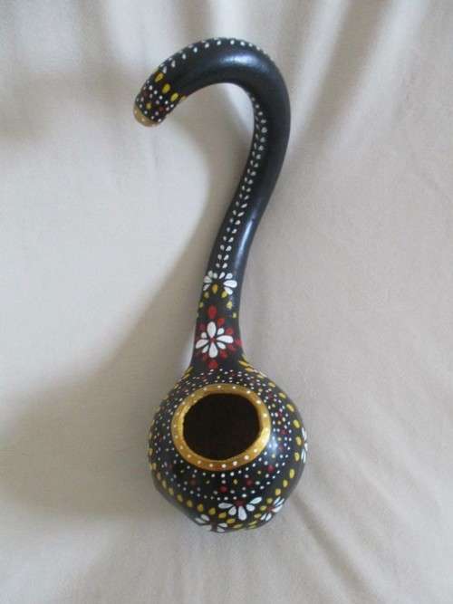 ORNATELY DECORATED NATURAL CALABASH - SIGNED BY ARTIST