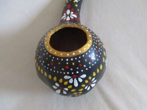 ORNATELY DECORATED NATURAL CALABASH - SIGNED BY ARTIST
