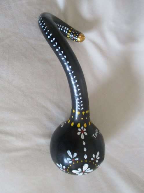 ORNATELY DECORATED NATURAL CALABASH - SIGNED BY ARTIST