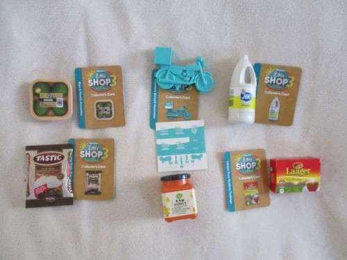 A BATCH OF 6 CHECKERS LITTLE SHOP 3 ITEMS - ALL BAR ONE WITH COLLECTOR`S CARDS - NO DUPLICATES