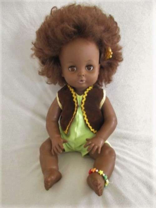 ULTRA RARE!!  41CM TALL BLACK BABY LOVE FIRST LOVE DOLL WITH BROWN EYES AND TINA TURNER  STYLE HAIR