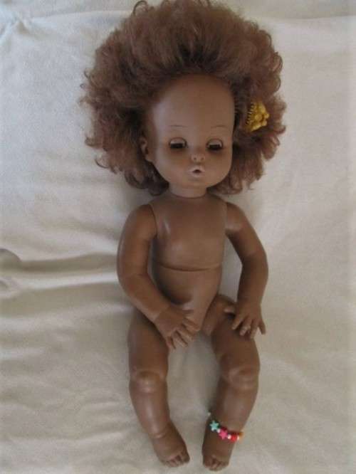 ULTRA RARE!!  41CM TALL BLACK BABY LOVE FIRST LOVE DOLL WITH BROWN EYES AND TINA TURNER  STYLE HAIR