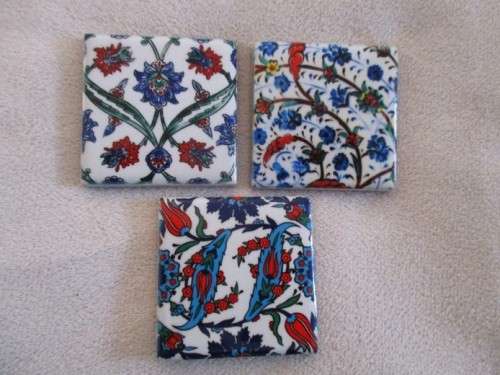 THREE BEAUTIFUL HAND PAINTED MINIATURE TILES  FROM ISTANBUL, TURKEY