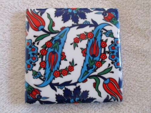 THREE BEAUTIFUL HAND PAINTED MINIATURE TILES  FROM ISTANBUL, TURKEY