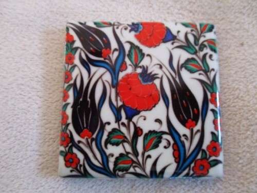 FOUR BEAUTIFUL HAND PAINTED MINIATURE TILES  FROM ISTANBUL, TURKEY