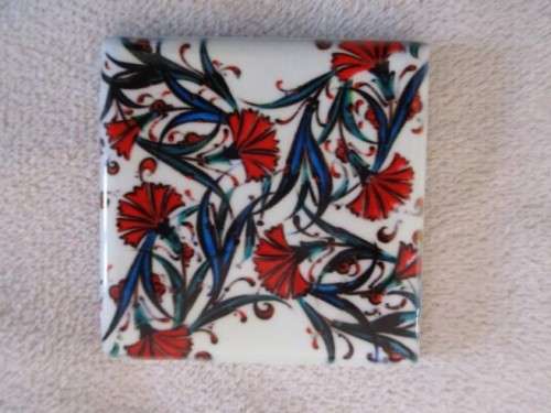 FOUR BEAUTIFUL HAND PAINTED MINIATURE TILES  FROM ISTANBUL, TURKEY