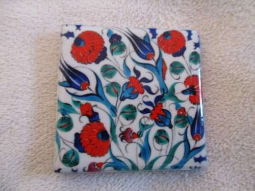 FOUR BEAUTIFUL HAND PAINTED MINIATURE TILES  FROM ISTANBUL, TURKEY
