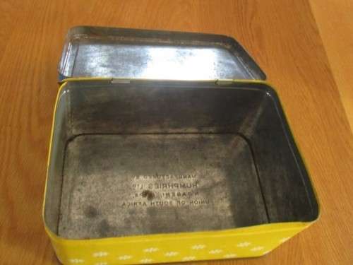 OLD, COLLECTABLE UNION OF SOUTH AFRICA HUMPHRIES TIN WITH HINGED LID