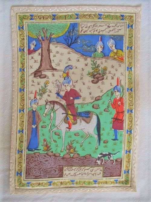A RARE AND UNUSUAL VINTAGE/ANTIQUE PERSIAN HAND DYED AND BLOCKED PERSIAN `PAINTING` ON CLOTH