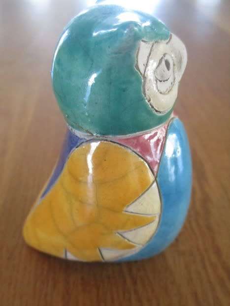 SMALL COLLECTABLE SIGNED RAKU OWL - TURQUOISE HEAD  (GREAT CONDITION - IGNORE REFLECTIONS)
