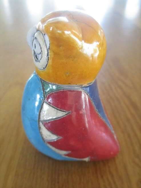 SMALL COLLECTABLE SIGNED RAKU OWL - YELLOW HEAD  (GREAT CONDITION - IGNORE REFLECTIONS)