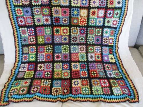 OUT OF THE ATTIC - LARGE CROCHETED WOOL BLANKET  - THE WAY GRANNY MADE THEM - GREAT CONDITION