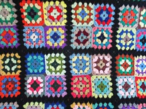 OUT OF THE ATTIC - LARGE CROCHETED WOOL BLANKET  - THE WAY GRANNY MADE THEM - GREAT CONDITION