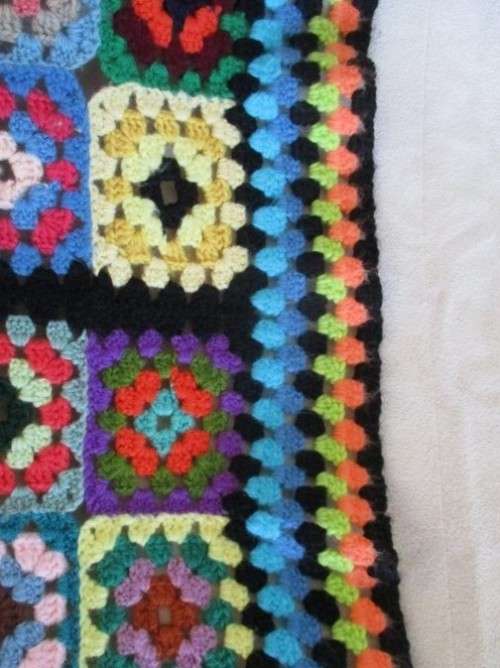 OUT OF THE ATTIC - LARGE CROCHETED WOOL BLANKET  - THE WAY GRANNY MADE THEM - GREAT CONDITION