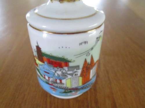 THREE MINIATURE PORCELAIN RICE WINE BOTTLES - STILL SEALED - SAM SENG WINE CO,. HONG KONG