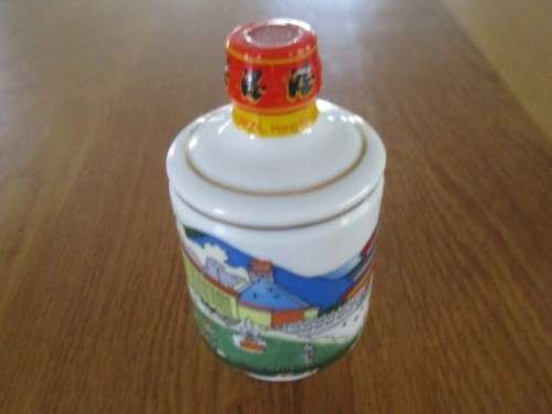 THREE MINIATURE PORCELAIN RICE WINE BOTTLES - STILL SEALED - SAM SENG WINE CO,. HONG KONG