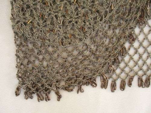 BEAUTIFUL CROCHETED AND BEADED SHORT SLEEVE CARDIGAN IN ANTIQUE BRONZE COLOUR (TO FIT SIZE 38/40)