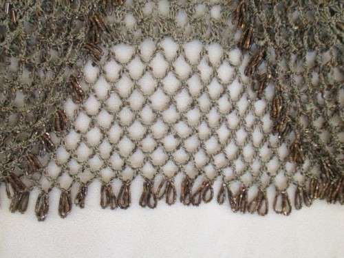BEAUTIFUL CROCHETED AND BEADED SHORT SLEEVE CARDIGAN IN ANTIQUE BRONZE COLOUR (TO FIT SIZE 38/40)