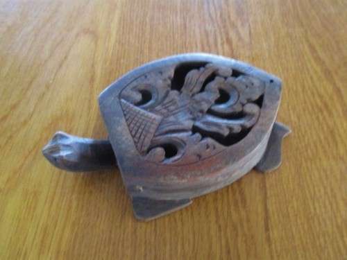 TWO VINTAGE MALAYAN TURTLES - TRINKET BOX AND CANDLE/INCENSE HOLDER PLUS TINY STONE & BRASS TORTOISE