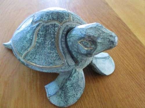 TWO VINTAGE MALAYAN TURTLES - TRINKET BOX AND CANDLE/INCENSE HOLDER PLUS TINY STONE & BRASS TORTOISE
