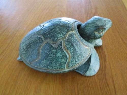 TWO VINTAGE MALAYAN TURTLES - TRINKET BOX AND CANDLE/INCENSE HOLDER PLUS TINY STONE & BRASS TORTOISE